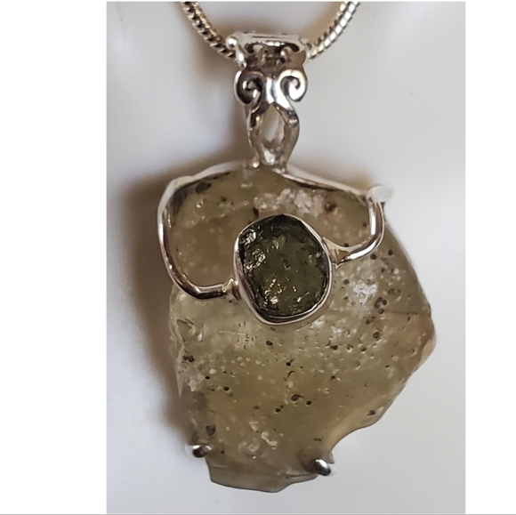 Jewelry - Genuine Libyan Desert Glass & Czech Moldavite Pendant (both tektites)